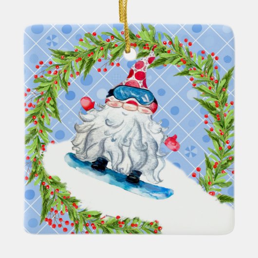 Gnome Snow Boarding met Wreater Keramisch Ornament (Voorkant)