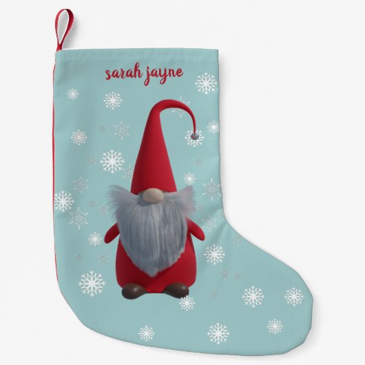 Gnome Snowflake gepersonaliseerd Blauwgroen Kleine Kerstsok (Voorkant)