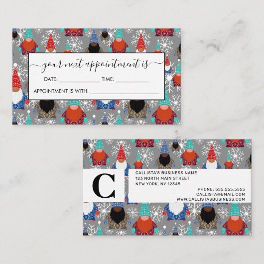 Gnome Snowflake Illustraties kerstpatroon Afsprakenkaartje (Voorkant / Achterkant)