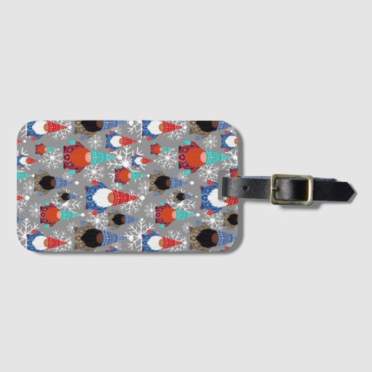 Gnome Snowflake Illustraties kerstpatroon Bagagelabel (Voorkant (horizontaal))