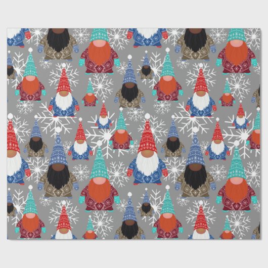 Gnome Snowflake Illustraties kerstpatroon Cadeaupapier (Vlak)