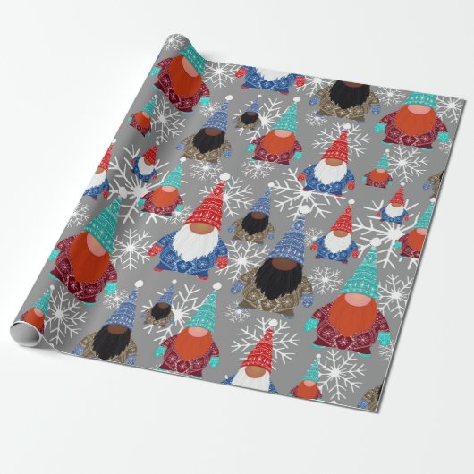 Gnome Snowflake Illustraties kerstpatroon Cadeaupapier (Uitgerold)