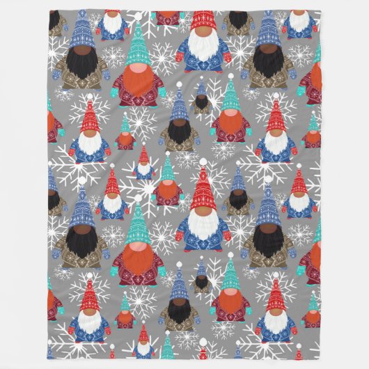 Gnome Snowflake Illustraties kerstpatroon Fleece Deken (Voorkant)