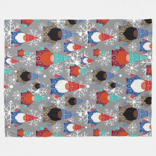 Gnome Snowflake Illustraties kerstpatroon Fleece Deken (Voorkant (Horizontaal))