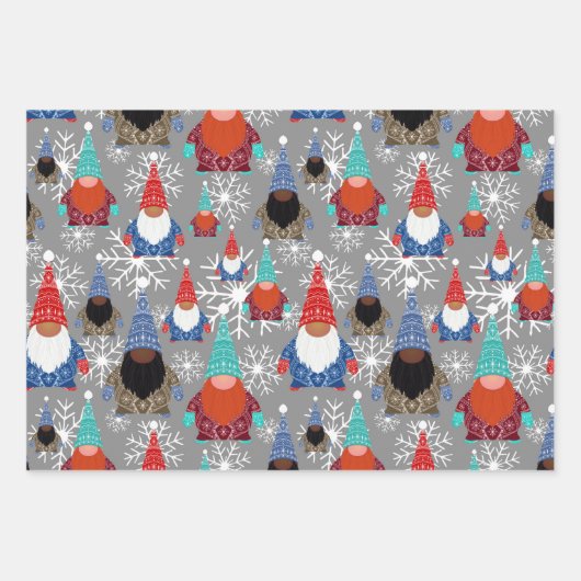 Gnome Snowflake Illustraties kerstpatroon Inpakpapier Vel (Voorkant 3)