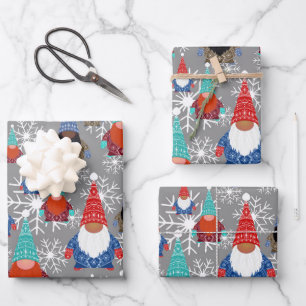 Gnome Snowflake Illustraties kerstpatroon Inpakpapier Vel