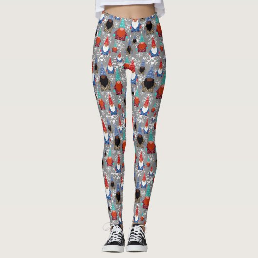 Gnome Snowflake Illustraties kerstpatroon Leggings (Voorkant)