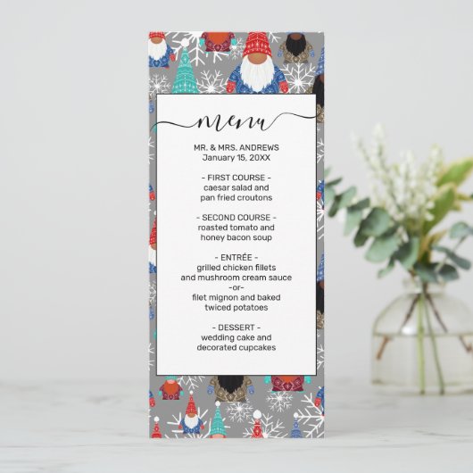 Gnome Snowflake Illustraties kerstpatroon Menu (Staand voorkant)