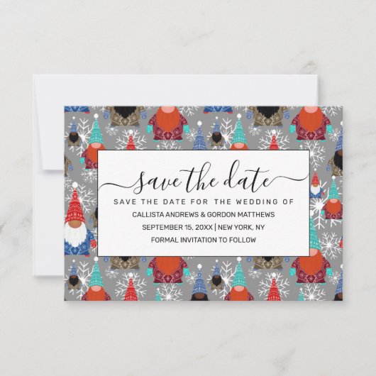 Gnome Snowflake Illustraties kerstpatroon Save The Date (Voorkant)