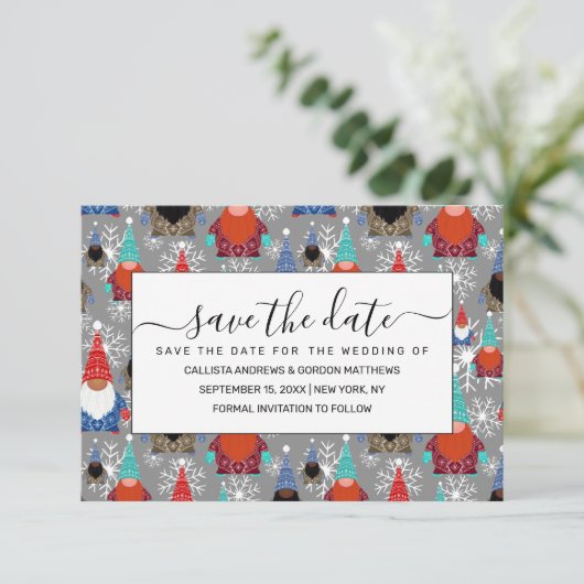 Gnome Snowflake Illustraties kerstpatroon Save The Date (Staand voorkant)