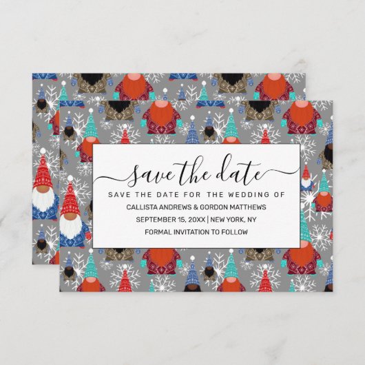 Gnome Snowflake Illustraties kerstpatroon Save The Date (Voorkant / Achterkant)