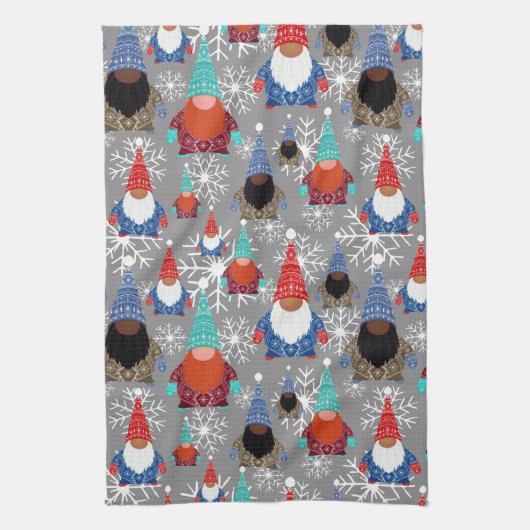 Gnome Snowflake Illustraties kerstpatroon Theedoek (Verticaal)