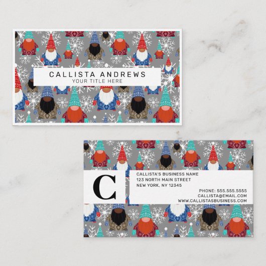 Gnome Snowflake Illustraties kerstpatroon Visitekaartje (Voorkant / Achterkant)