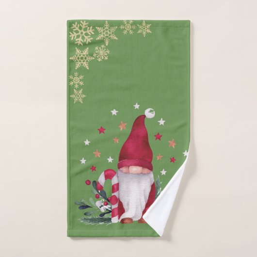 Gnome,Snowflakes,Green Holiday Bad Handdoek (Handdoek)