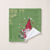 Gnome,Snowflakes,Green Holiday Bad Handdoek (Wasdoekje)