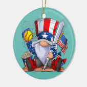Gnome Softball 4 juli Patriottische Gnomen Keramisch Ornament (Links)