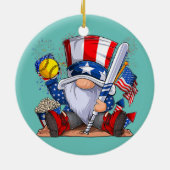 Gnome Softball 4 juli Patriottische Gnomen Keramisch Ornament (Achterkant)