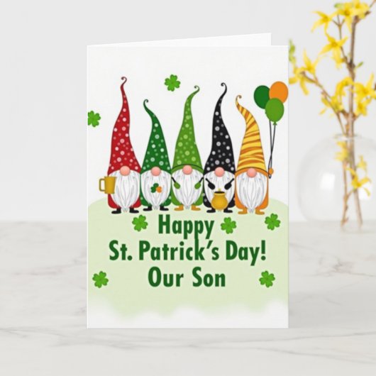 Gnome St Patricks Day Son Card Kaart (Gele Bloem)