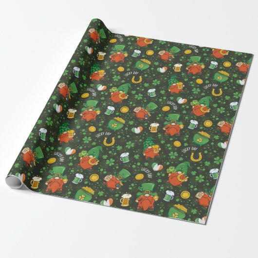 Gnome St. Patrick's Day Wrapping Paper Cadeaupapier (Uitgerold)