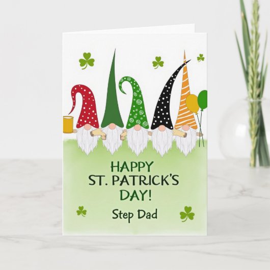 Gnome St Patricks Step Dad Glitter Card Kaart (Voorkant)