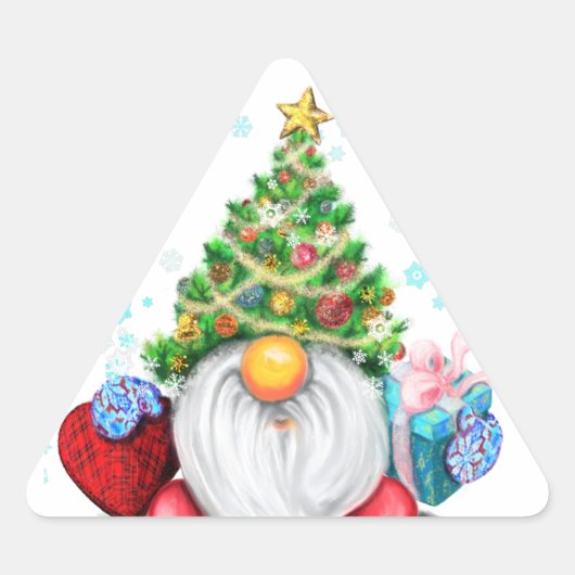 Gnome Sticker met kerstboom Pet en cadeau (Voorkant)