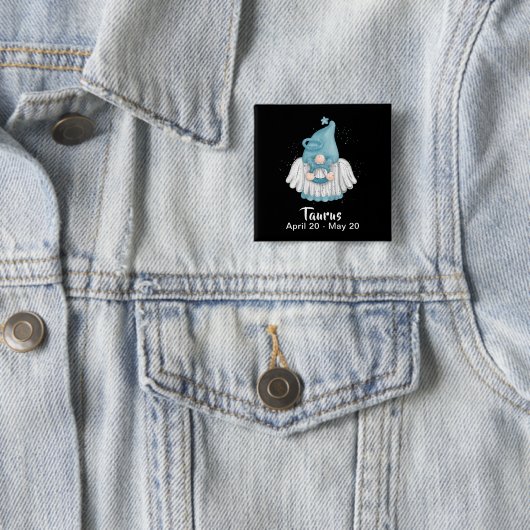 Gnome Stier Astrologie Teken Engel Pinback Knop Vierkante Button 5,1 Cm (In situ)