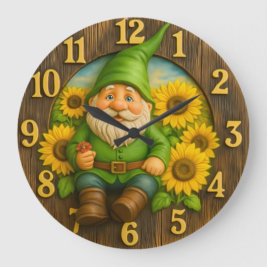 Gnome Sunshine Elf Garden Clock Grote Klok (Voorkant)