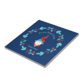 Gnome Sweet Gnome Blauw Moderne Elf Bloemenkrans Tegeltje (Zijkant)