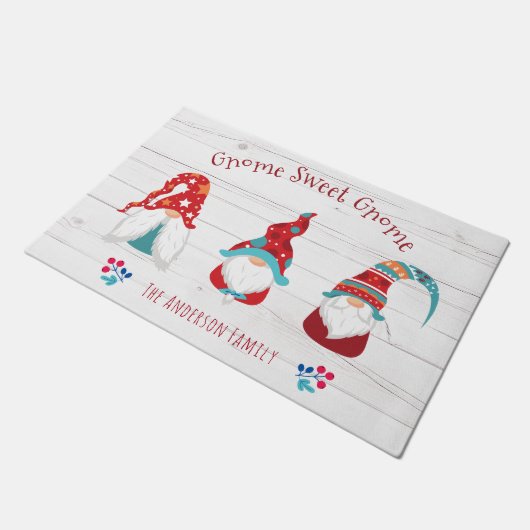 Gnome Sweet Gnome Cute Elf Rustic Wood Aangepaste Deurmat (Schuin)