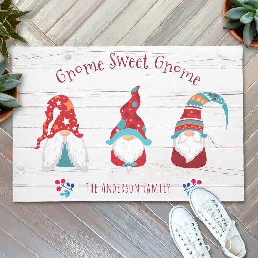 Gnome Sweet Gnome Cute Elf Rustic Wood Aangepaste  Deurmat