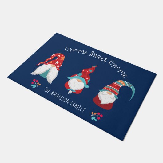 Gnome Sweet Gnome Cute Fun Elf Holiday Custom Navy Deurmat (Schuin)