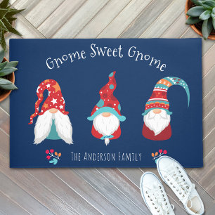 Gnome Sweet Gnome Cute Fun Elf Holiday Custom Navy Deurmat