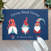 Gnome Sweet Gnome Cute Fun Elf Holiday Custom Navy Deurmat