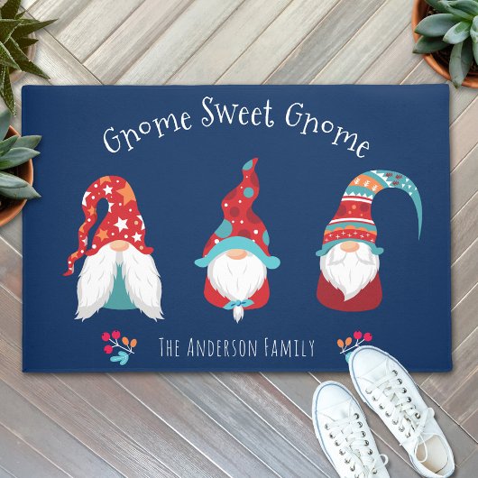 Gnome Sweet Gnome Cute Fun Elf Holiday Custom Navy Deurmat