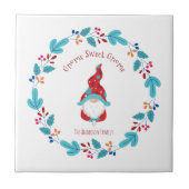 Gnome Sweet Gnome Cute Modern Elf Floral Wreath Tegeltje (Voorkant)