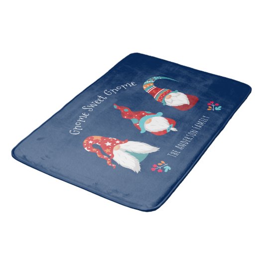 Gnome Sweet Gnome Cute Modern Holiday Elf Navy Badmat (Gekanteld)