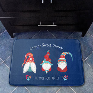 Gnome Sweet Gnome Cute Modern Holiday Elf Navy Badmat