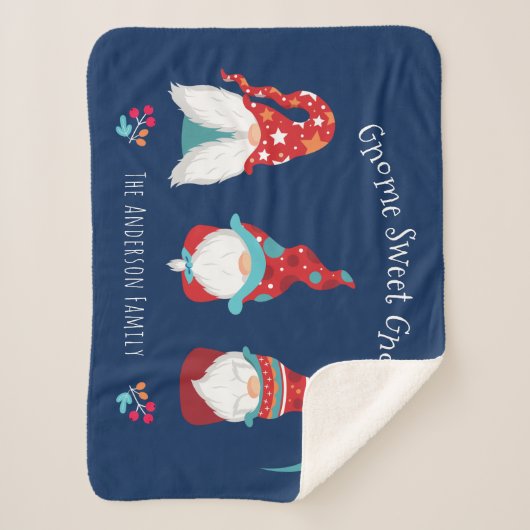 Gnome Sweet Gnome Cute Modern Holiday Elf Navy Sherpa Deken (Voorkant)