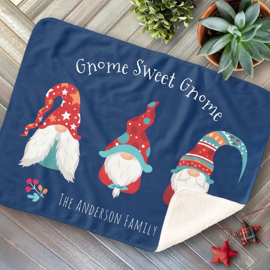Gnome Sweet Gnome Cute Modern Holiday Elf Navy Sherpa Deken