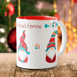 Gnome Sweet Gnome Cute Modern Simple Elf Holiday Tweekleurige Koffiemok
