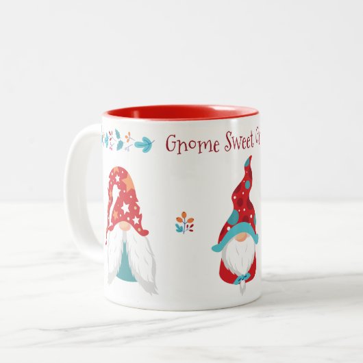 Gnome Sweet Gnome Cute Modern Simple Elf Holiday Tweekleurige Koffiemok (Voorkant links)