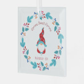 Gnome Sweet Gnome Elf Floral Wreath Whimsical Fun Glas Ornament (Voorkant links)