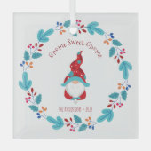 Gnome Sweet Gnome Elf Floral Wreath Whimsical Fun Glas Ornament (Voorkant)