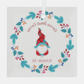 Gnome Sweet Gnome Elf Floral Wreath Whimsical Fun Glas Ornament (Achterkant)