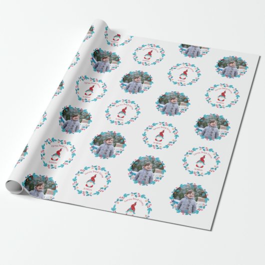 Gnome Sweet Gnome Floral krans Schattige aangepast Cadeaupapier (Uitgerold)