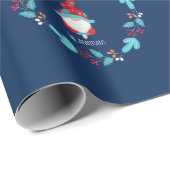 Gnome Sweet Gnome Floral met aangepaste foto Blauw Cadeaupapier (Rol Hoek)