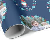 Gnome Sweet Gnome Floral WreatBlue Custom Photo Cadeaupapier (Rol Hoek)