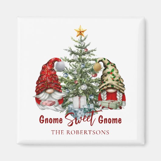 Gnome Sweet Gnome Schattigee Waterverf Kerst Magneet (Voorkant)