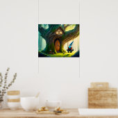 Gnome Swinging op een schommel uit zijn boomhut. Poster (Keuken)