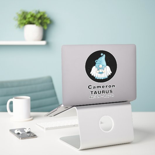 Gnome Taurus Astrology Sign Angel 8" Vinyl Sticker (Laptop op bureau)